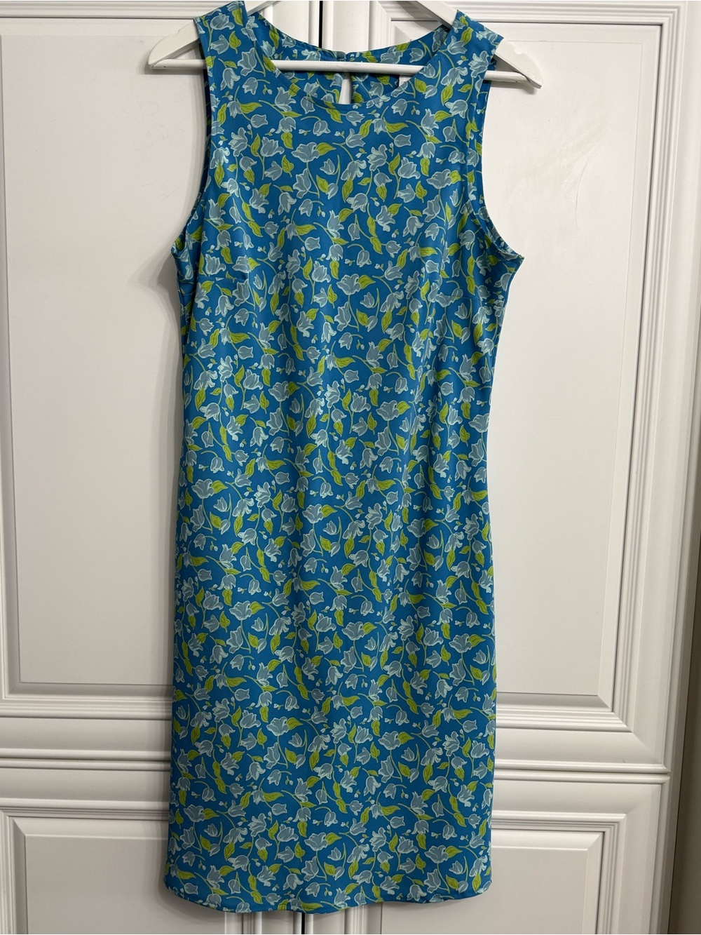 Emblem Size XL Blue Floral Sleeveless Midi Length Shift Dress Summer Career